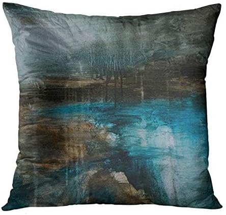 Emvency Juego de 4 fundas de almohada modernas abstractas desordenadas, verde azulado, turquesa, negro y marrón, pintura retro, fundas de almohada