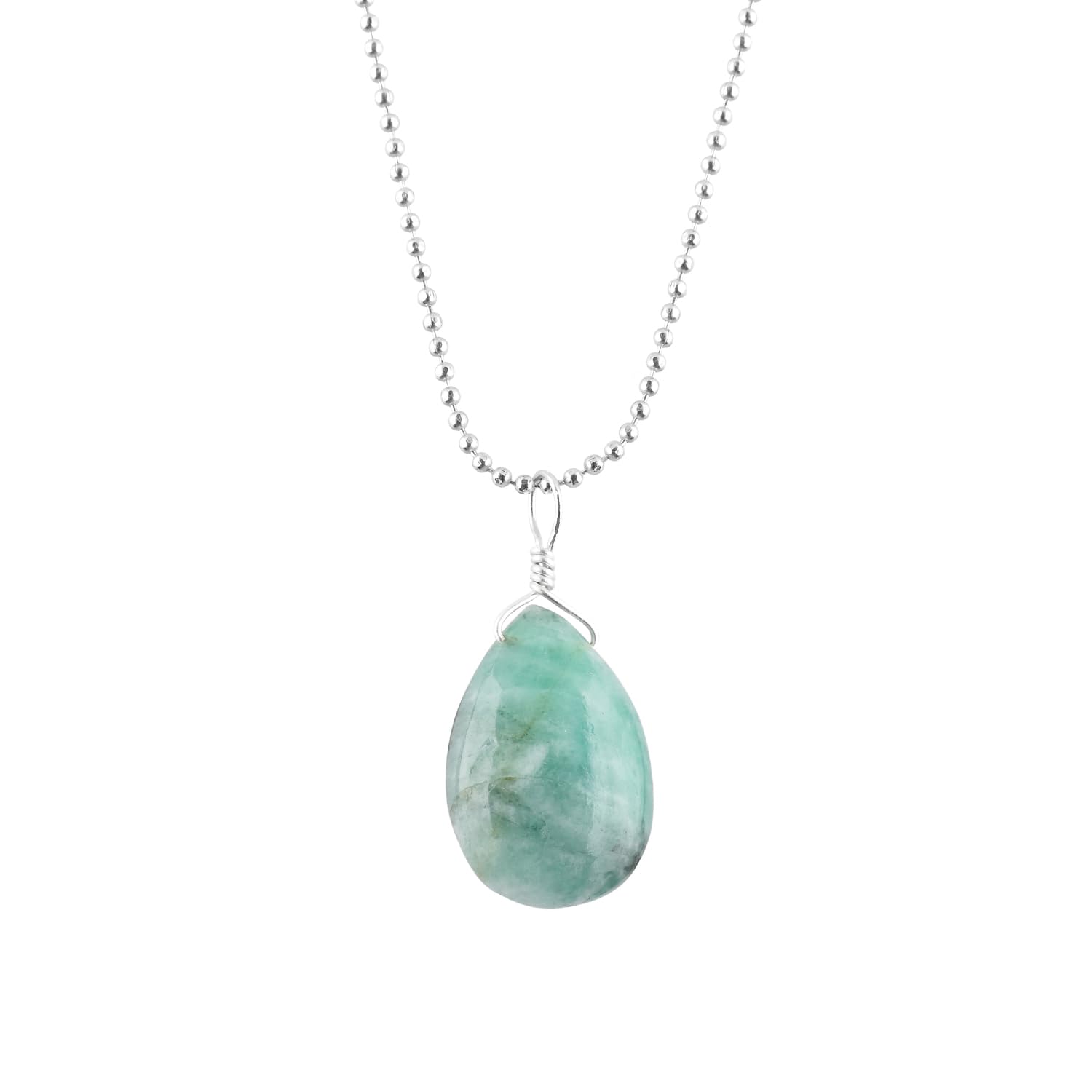 ZEMBIENCE Natural Emerald Gemstones Pendant Necklace, Tear-Drop Stones, Silver Plated Jewelry, Birthday, Chakra Crystals, Wedding, Handmade,