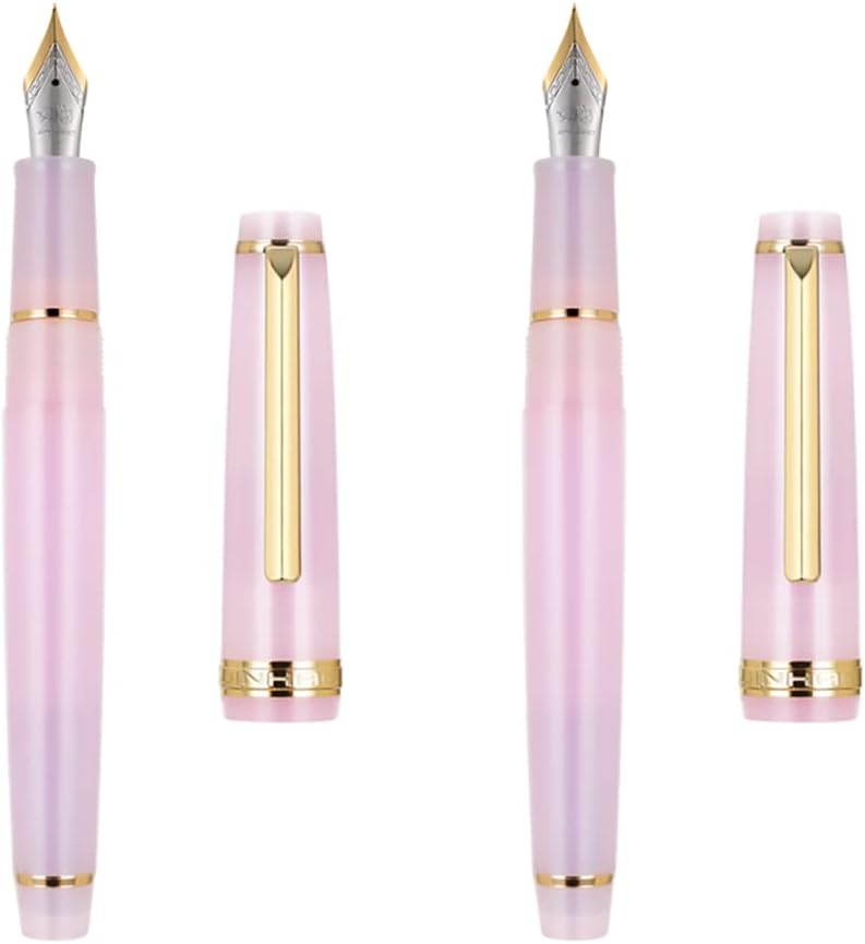 Jinhao 82 Pluma estilográfica de resina iridio extra fina y fina con convertidor, rosa transparente con clip dorado, 2 unidades