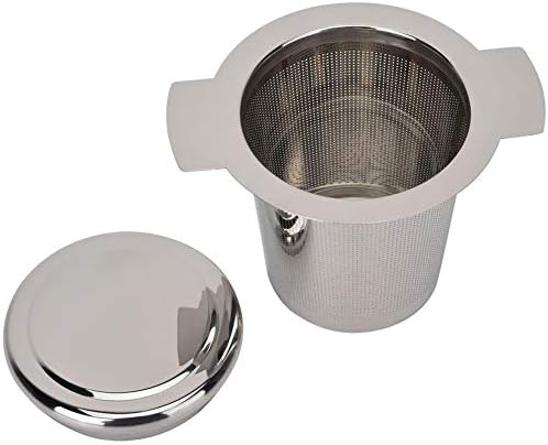 Infusor de té, filtro de filtro de té de acero inoxidable con tapa y asas dobles, infusor de té perfecto para tazas de té de grano de hojas, tazas y