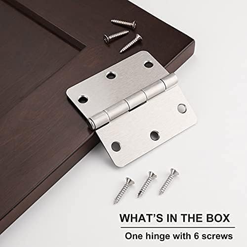 Knobonly Bisagras de puerta de níquel cepillado de 3.5 x 3.5 pulgadas con esquinas redondeadas de radio de 14 pulgadas, paquete de 6