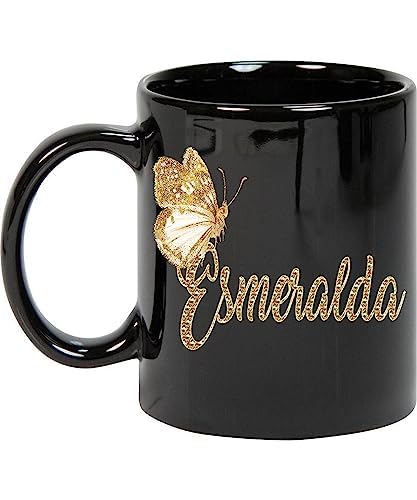 Coffee Mug Personalized Esmeralda Name Customized Mug with Name Gold Butterfly Text Mug Gift for Women, Her, Girl 11oz Black Mug 568298 068730