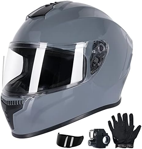 Casco de motocicleta de cara completa con guantes de motocicleta para hombres y mujeres + 2 viseras modelo DOT y bloqueo de casco para BMX ATV MTB,