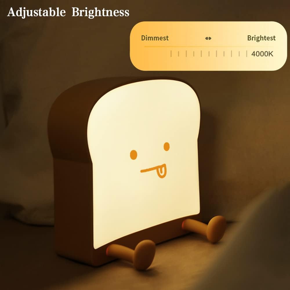 ipalmay Luces nocturnas de tostadas, lámpara de noche de pan regulable recargable por USB, lámpara de dormir de noche de apagado automático con