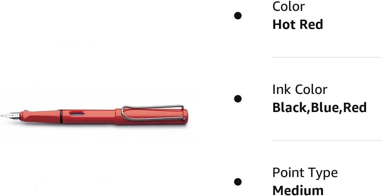 Lamy Safari pluma estilográfica (M) y 5cartuchos de tinta negra, Hot Red
