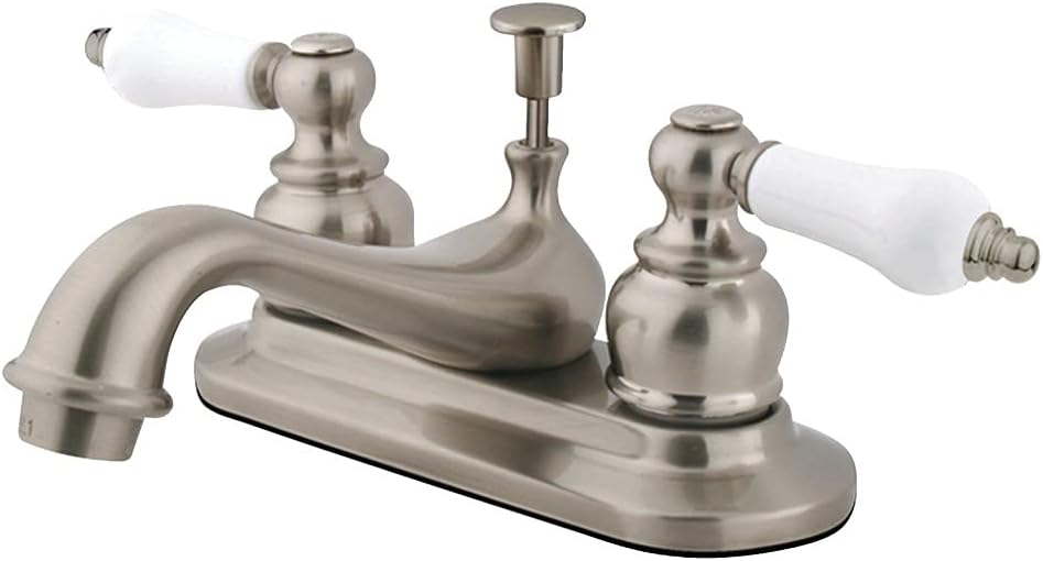 Kingston Brass KB608B Victorian Center Set Grifo de Lavabo con LatónABS Pop-Up, 4-12″, níquel cepillado