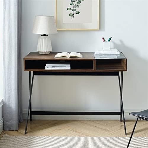Walker Edison Drew – Escritorio industrial moderno con patas en X de metal, 42 pulgadas, nogal oscuro