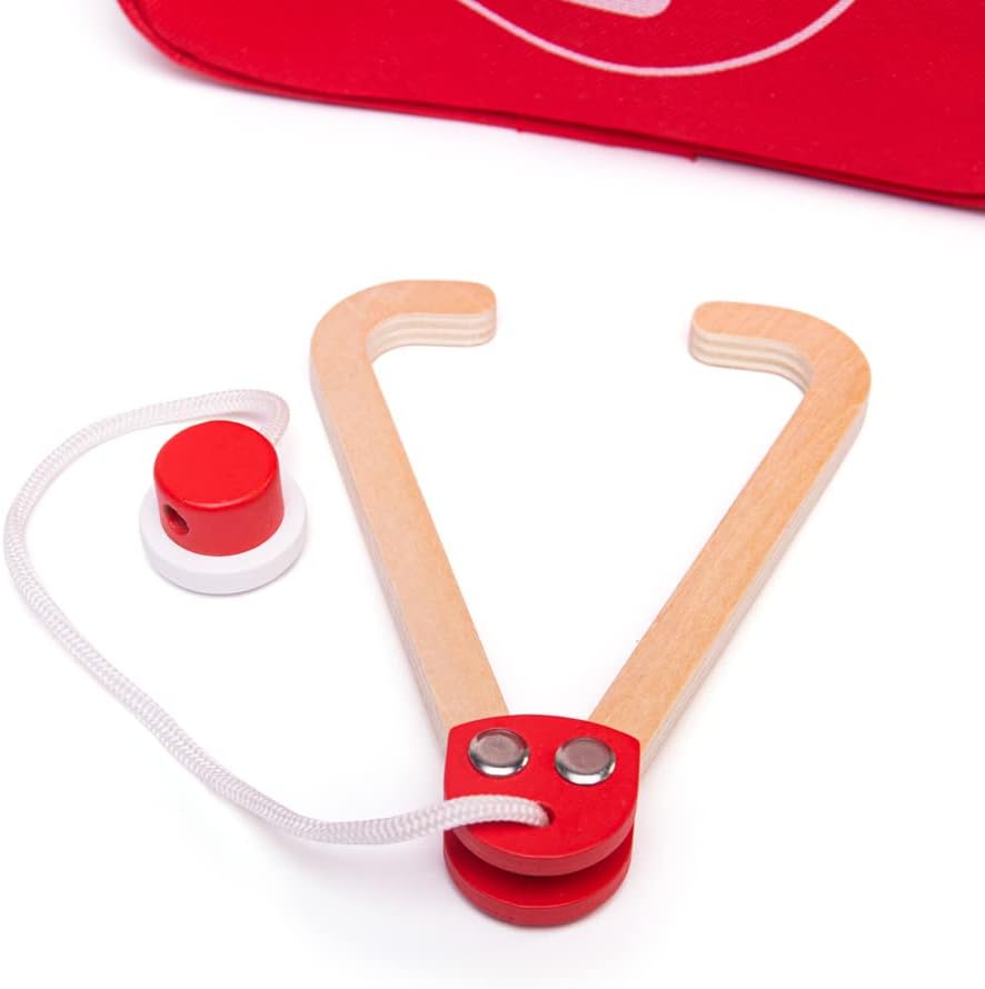 Bigjigs Toys Juego de médicos para niños, juego de médicos de madera de 10 piezas con estetoscopio para niños, termómetro, medicina y más en estuche