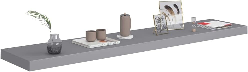 4 estantes flotantes montados en la pared, estantes de pared de MDF grises para dormitorio con soportes invisibles, estantes grises para decoración