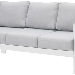 Kiss The Water Muebles de patio sofá de aluminio para todo tipo de clima, sofá de 3 asientos, silla de metal blanco con cojines gris claro Kiss The Water Muebles de patio sofá de aluminio para todo tipo de clima, sofá de 3 asientos, silla de metal blanco con cojines gris claro