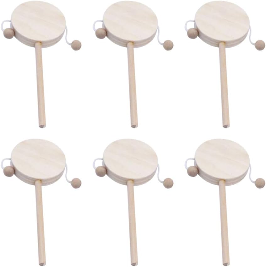 EXCEART Juguete para bebé, 6 piezas de sonajero musical de madera, sin terminar, tambor de madera, esquina redonda, artesanía, tambor de agitación,