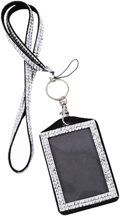 UUYYEO Cordón de diamantes de imitación con soporte de identificación, cordón de identificación de moda, soporte vertical para insignia, correa para