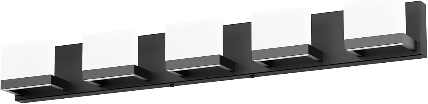 Tipace – 5 Lámparas de tocador, modernas, de color negro, con luz led arriba y abajo, para colocarlas sobre el espejo del tocador del baño, de 6,000K