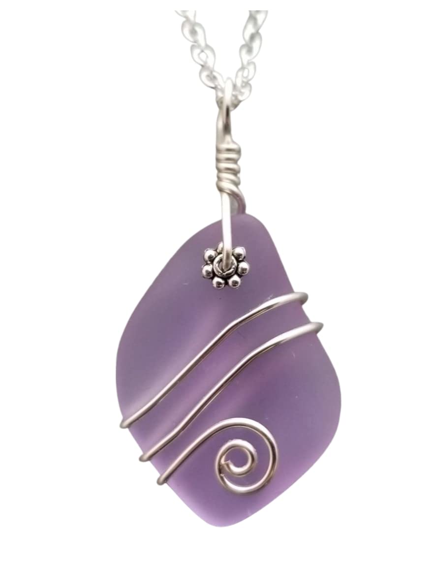 Yinahawaii Handmade Sea Glass Necklace, Hawaiian Jewelry for Women, Wire “Magical Color Changing” Purple Necklace, Sea Glass Jewelry For Women,