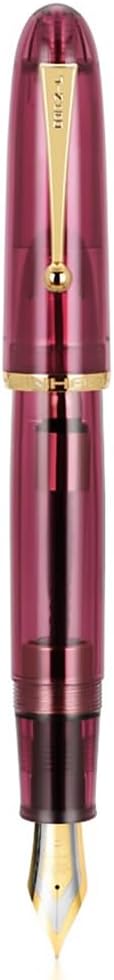 Jinhao 9019 – Pluma estilográfica #8 de punta fina, color rojo transparente con clip dorado, bolígrafo de escritura de resina de gran tamaño con