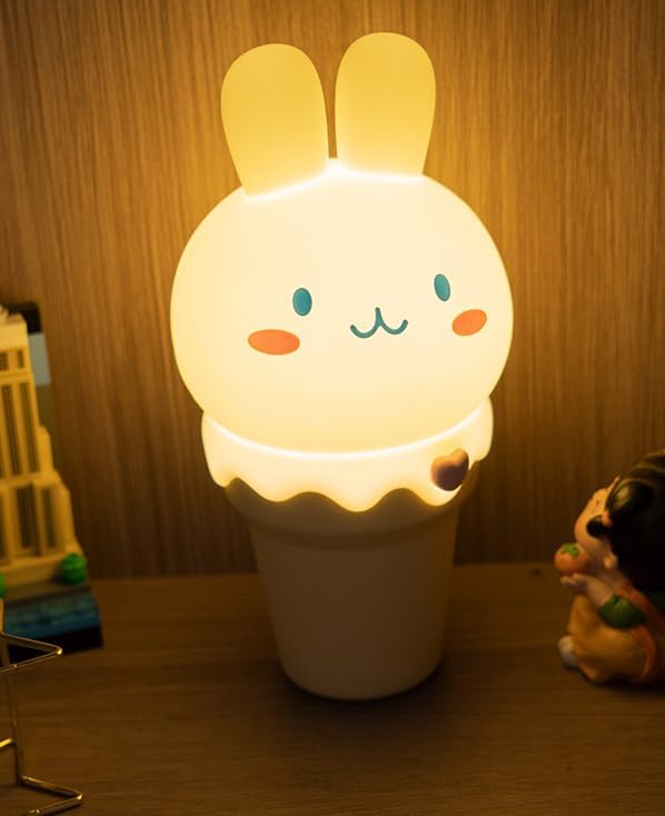 DSSTOF – Lámpara de luz nocturna de conejo de helado para dormitorio, lámpara recargable linda kawaii, lámpara de noche de grifo, luces nocturnas