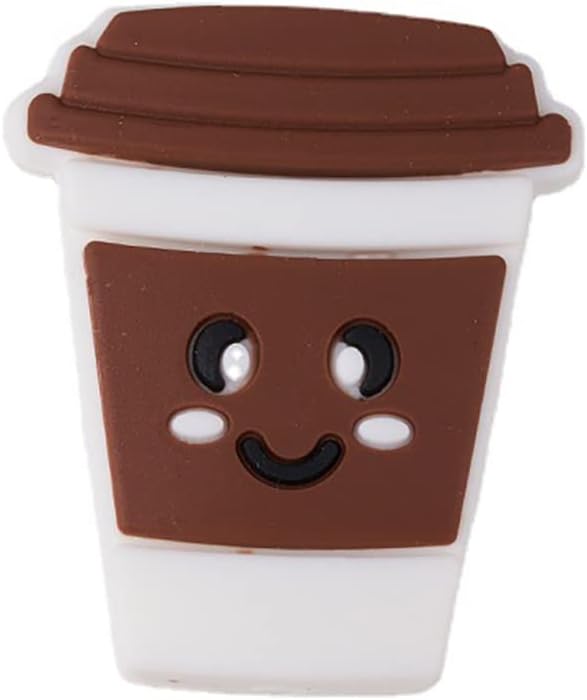 18 cuentas de taza de café de dibujos animados, cuentas de impresión de silicona, cuentas planas de forma colorida, cuentas espaciadoras de silicona