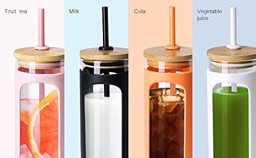 Kodrine – Vaso con popote para beber, capacidad de 20 onzas fluidas, con tapa de bambú, para café helado, reutilizable, boca ancha, para batidos,