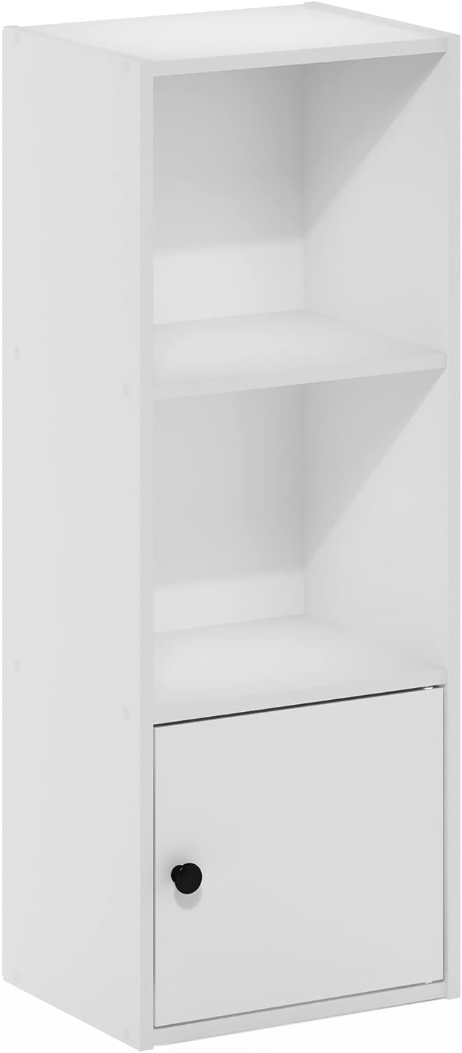 Furinno Luder Estantería con armario de almacenamiento de 1 puerta, color blanco