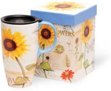 Cypress Home Taza de viaje de girasol de 17 onzas con caja de regalo de diseño, acero inoxidable, aislada, a prueba de fugas