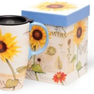 Cypress Home Taza de viaje de girasol de 17 onzas con caja de regalo de diseño, acero inoxidable, aislada, a prueba de fugas Cypress Home Taza de viaje de girasol de 17 onzas con caja de regalo de diseño, acero inoxidable, aislada, a prueba de fugas