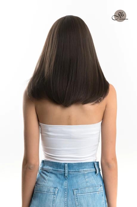 FEDERICA – Peluca lacia marrón con flequillo completo, pelucas sin pegamento para mujer, pelucas de cabello largo sintético natural para uso diario