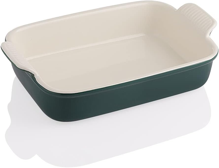 Sweejar Plato de porcelana para hornear, cazuela para horno, utensilios rectangulares de 13 x 9.8 pulgadas, bandeja para lasaña profunda con asas