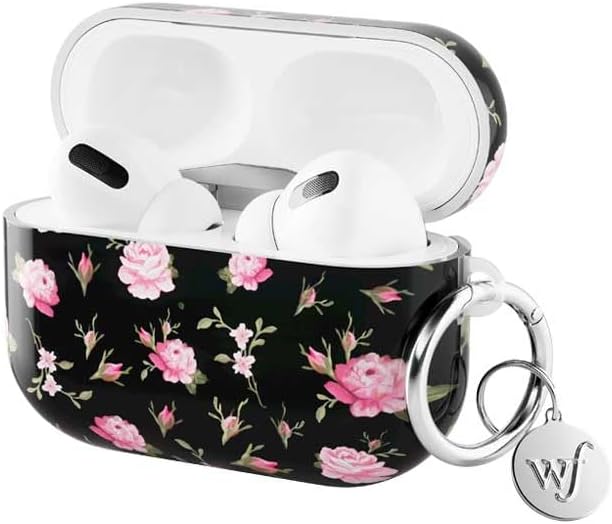 Wildflower Fundas – Funda para AirPods Pro Gen 2 con diseño floral negro y rosa, compatible solo con Apple Airpods Pro Gen 2  Linda, moderna,