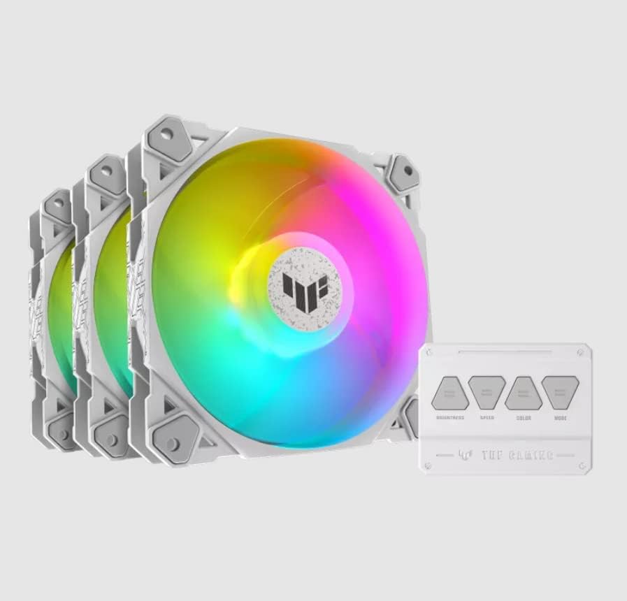 TUF Gaming TF120 ARGB Case Fan White Edition 3-in-1 with ARGB Controller (Pack of 3, Aura Sync, Quiet Addressable ARGB Fan, PWM Control, White)