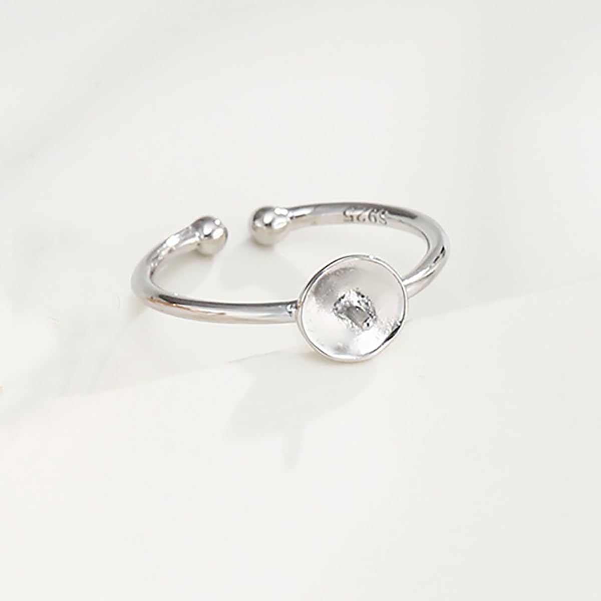 Base de anillo ajustable de plata de ley 925 en blanco para anillos redondos de perlas de 0.315 a 0.394 pulgadas, accesorios con asiento de perlas