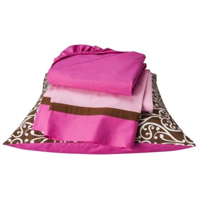Bacati – Juego de ropa de cama de 4 piezas para niñas y niños pequeños, 100% algodón, incluye edredón reversible, sábana bajera, sábana superior y