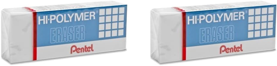 Pentel Super Hi-Polymer Eraser, grande, no abrasivo, blanco (PENZEH10) (paquete de 2)