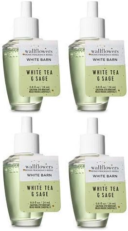 Bath and Body Works – Paquete de 4 repuestos de fragancia de té blanco y flores de salvia. 0.8 onzas líquidas