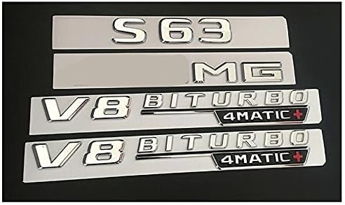weekeight Cromo para S63+MG V8 BITURBO 4MATIC+tronco Fender insignias emblemas para Mercedes OEM (SILVER-S63)