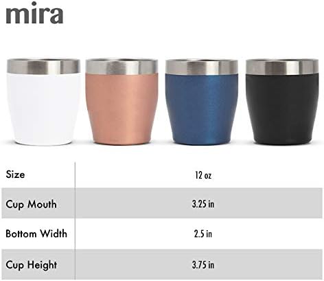MIRA Vaso aislado de 12 onzas, taza de acero inoxidable para vino y rocas, ideal para vino, whisky, café y cócteles, oro rosa
