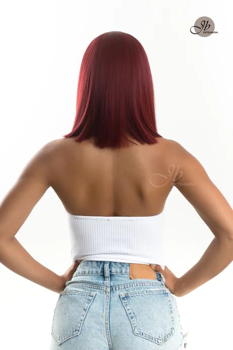 Peluca lacia roja NATALE con flequillo completo, corte Bob, pelucas sin pegamento para mujer, pelucas sintéticas naturales para uso diario (pelucas