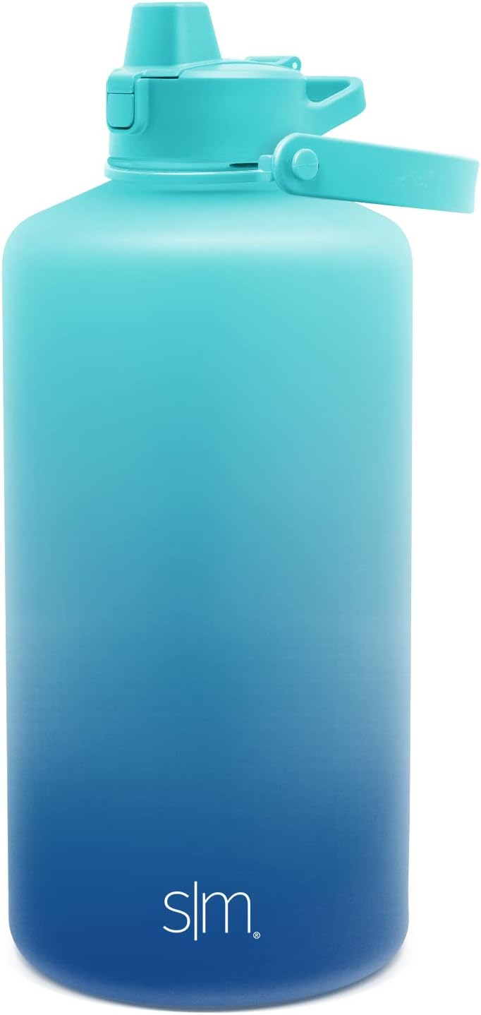 Botella de agua Simple Modern de 1 galón con tapa de sorbete de silicona con marcadores de onzas a prueba de fugas sin BPA, (128 onzas  3.8 libras),