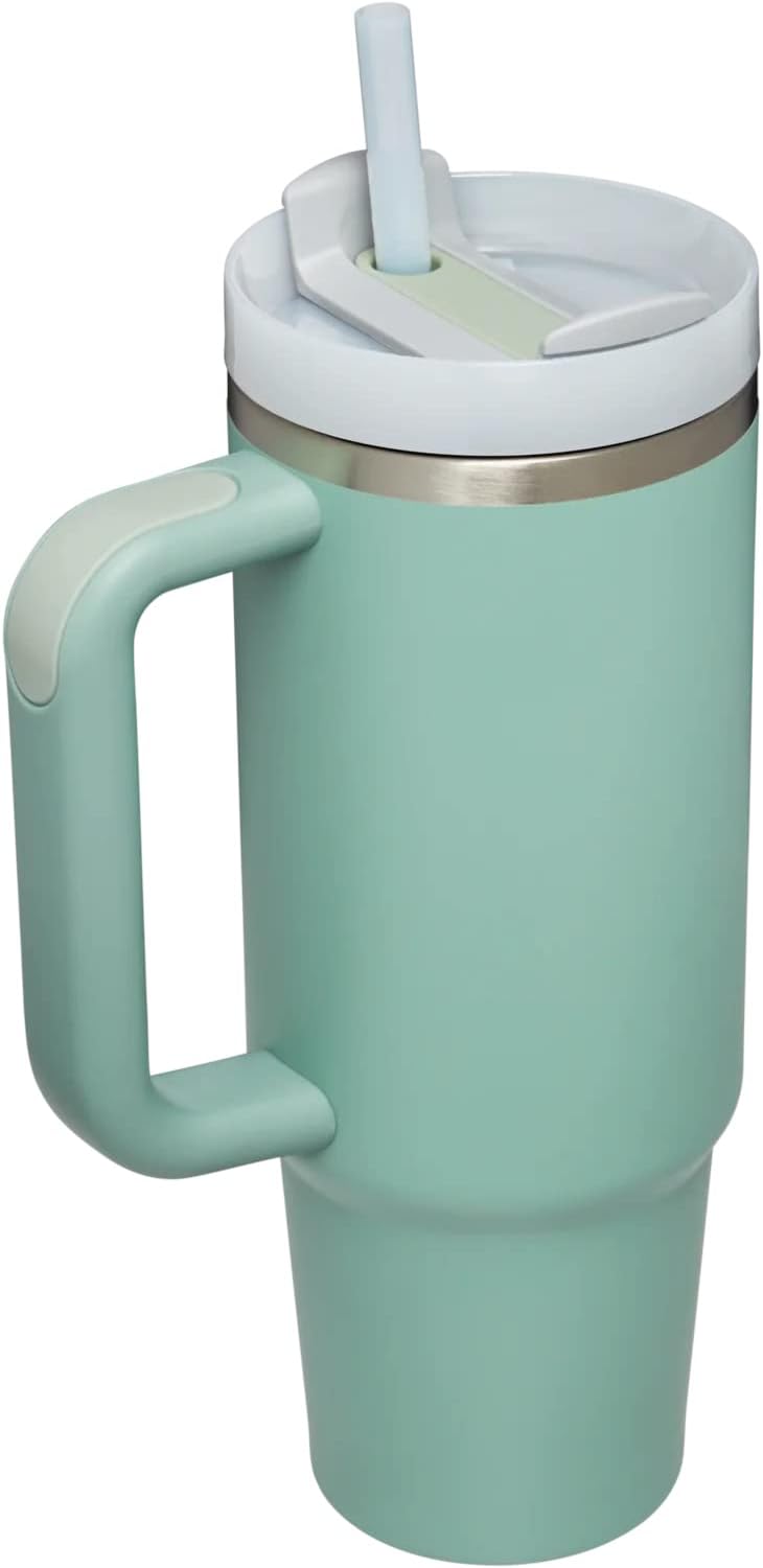 Thirst Quench 2.0 – Vaso de acero inoxidable con aislamiento al vacío de 30 onzas con tapa resistente a fugas y popote (Eucalyptus)