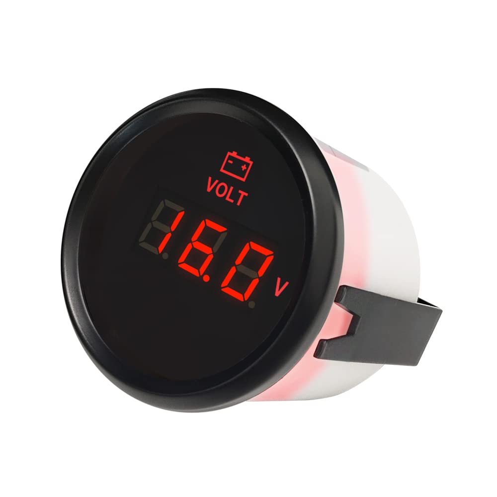 ELING Coche Barco 2.047 in 2 pulgadas 12V 24V DC Voltímetro Digital Voltímetro Medidor de Voltaje Medidor con Retroiluminación IP67 Impermeable