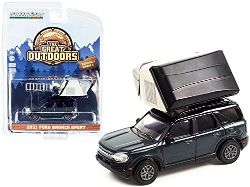 ModelToyCars Ford Bronco Sport 2021 con tienda de campaña moderna en la azotea, gris oscuro – Greenlight 38010F48 – Modelo de juguete fundido a