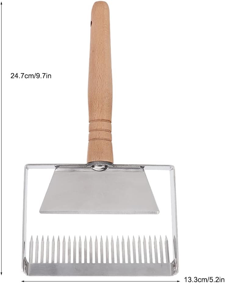 TOPINCN Wide Uncapping Fork, Stainless Steel Beehive Scraper, Ergonomic Wood Handle, Less Wastage and Mess, Beekeeping Apicultural Equipment Tool