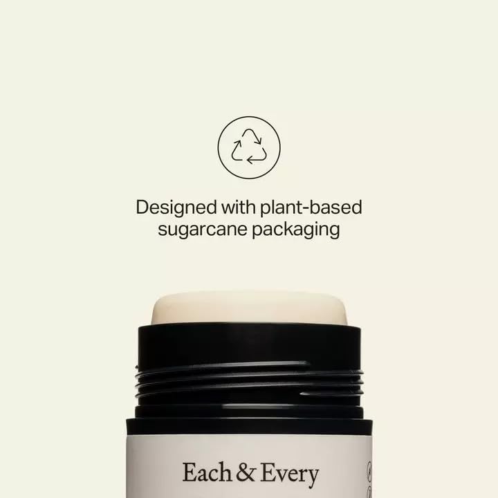 Each & Every Paquete de 2 desodorantes naturales sin aluminio para pieles sensibles con aceites esenciales, embalaje a base de plantas (2.5 onzas