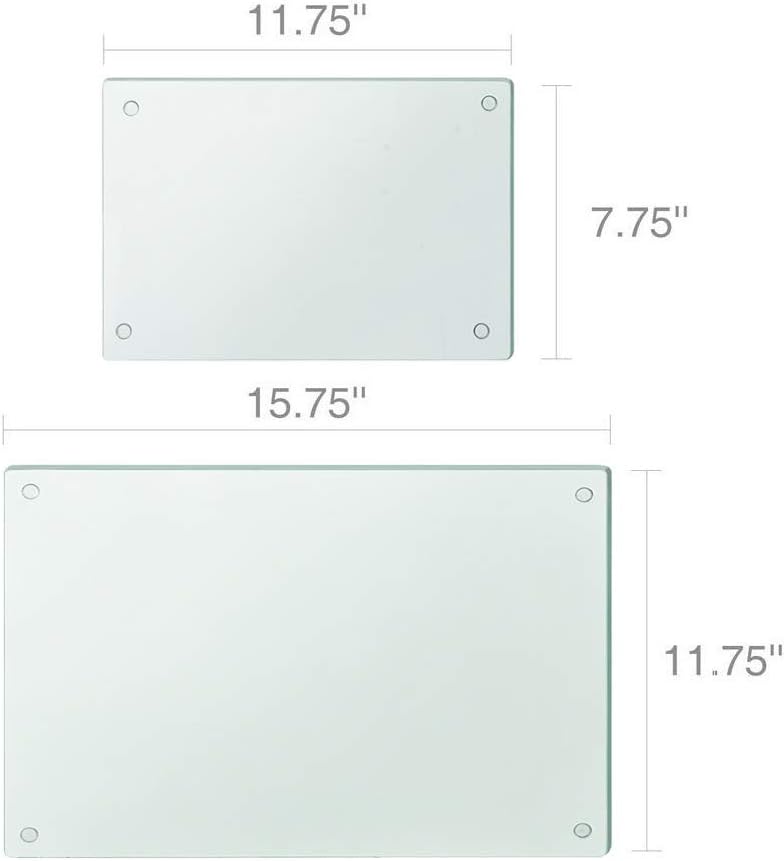 Murrey Home Juego de 4 tablas de cortar de vidrio templado transparente, bandejas de vidrio antideslizante para encimera de cocina, resistente al