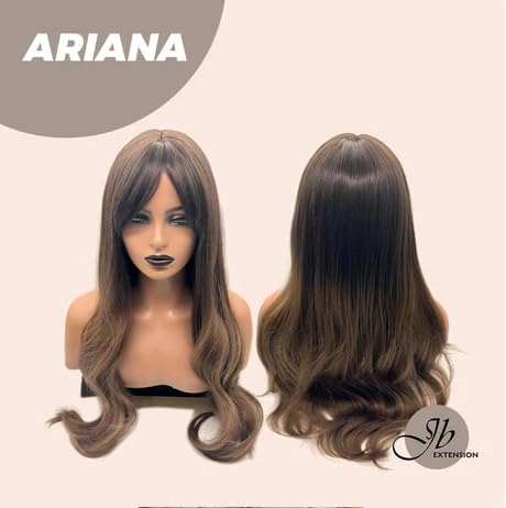 Ariana – Peluca larga y rizada con flequillo en capas, color marrón natural, sin pegamento, pelucas de cabello largo para mujer, pelucas sintéticas