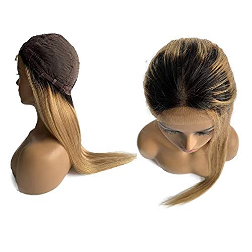 24 pulgadas de largo, peluca de encaje frontal, rubio miel, cabello humano real, liso, 150 % de densidad, cabello brasileño virgen, pelucas de