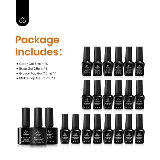 beetles Gel Polish Juego de 23 esmaltes de uñas de gel, 20 colores, naranja, marrón, rojo, azul real, verde, UV, esmalte de uñas de gel y 3 piezas,