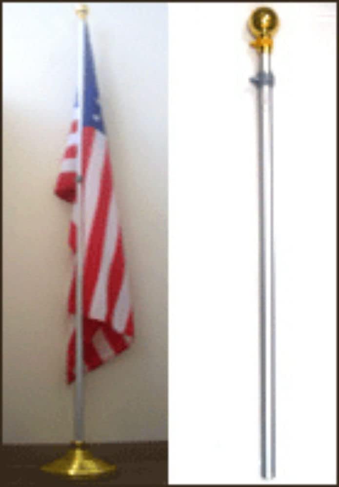 Premium 8ft Aluminum Residential Indoor Flag Pole Ball base 3×5 USA Sleeve