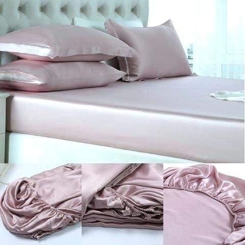 Bedify Bedding Sábana bajera de satén de seda 100% pura, 4 piezas, sábana bajera de bolsillo profundo de 15 pulgadas, sábana encimera de seda y