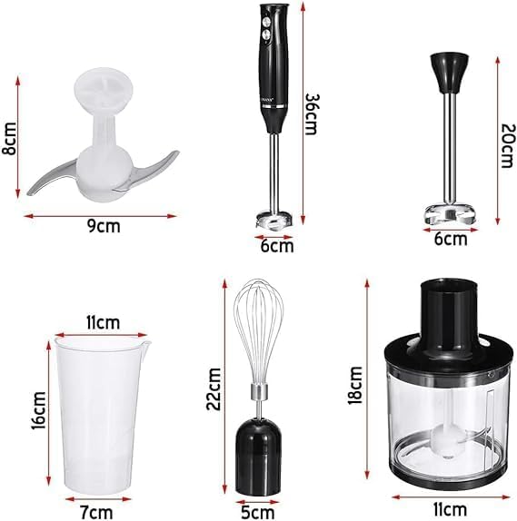Batidora de mano de inmersión 4 en 1 de 500 W – Modo turbo, cuchillas inoxidables