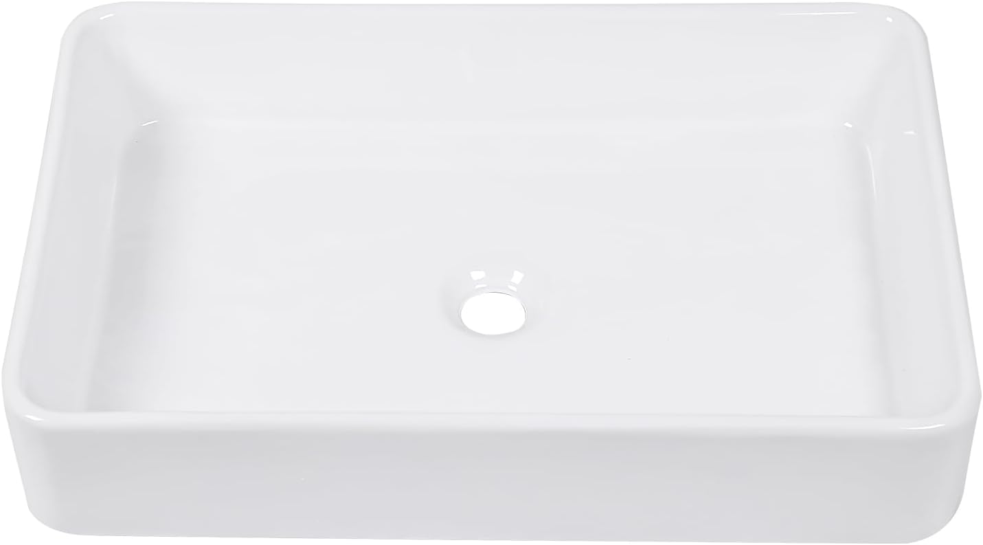 Fregadero rectangular de 24 x 14 pulgadas, lavabo rectangular de porcelana de cerámica blanca sobre mostrador